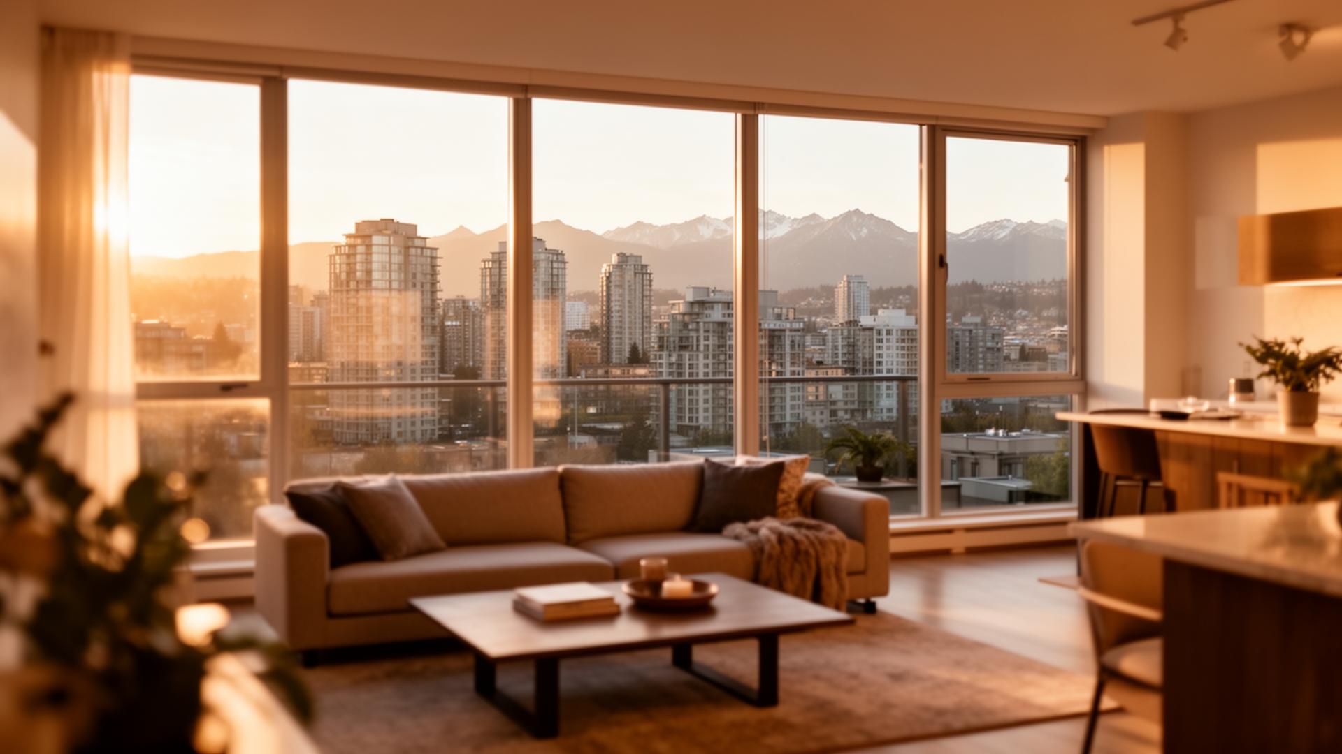 Bright modern Vancouver condo with skyline and mountain views